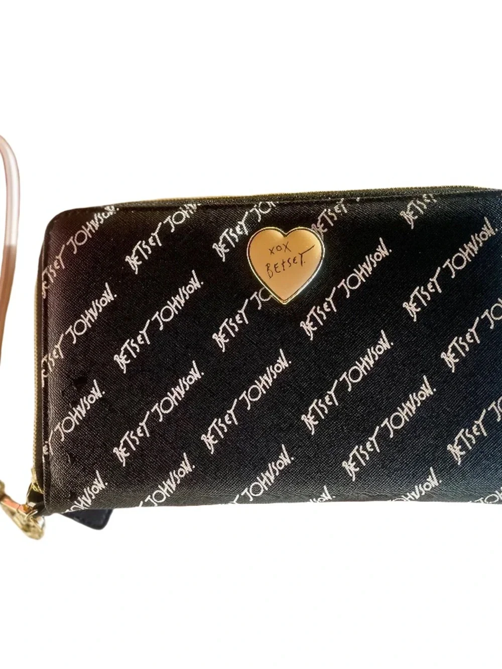 Betsey Johnson Black Wristlet with Gold Heart Accent